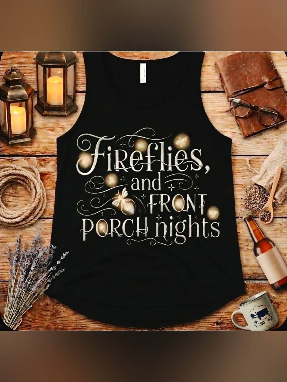 Fireflies & Front Porch Nights Tank Top | Rustic Summer Country Graphic
